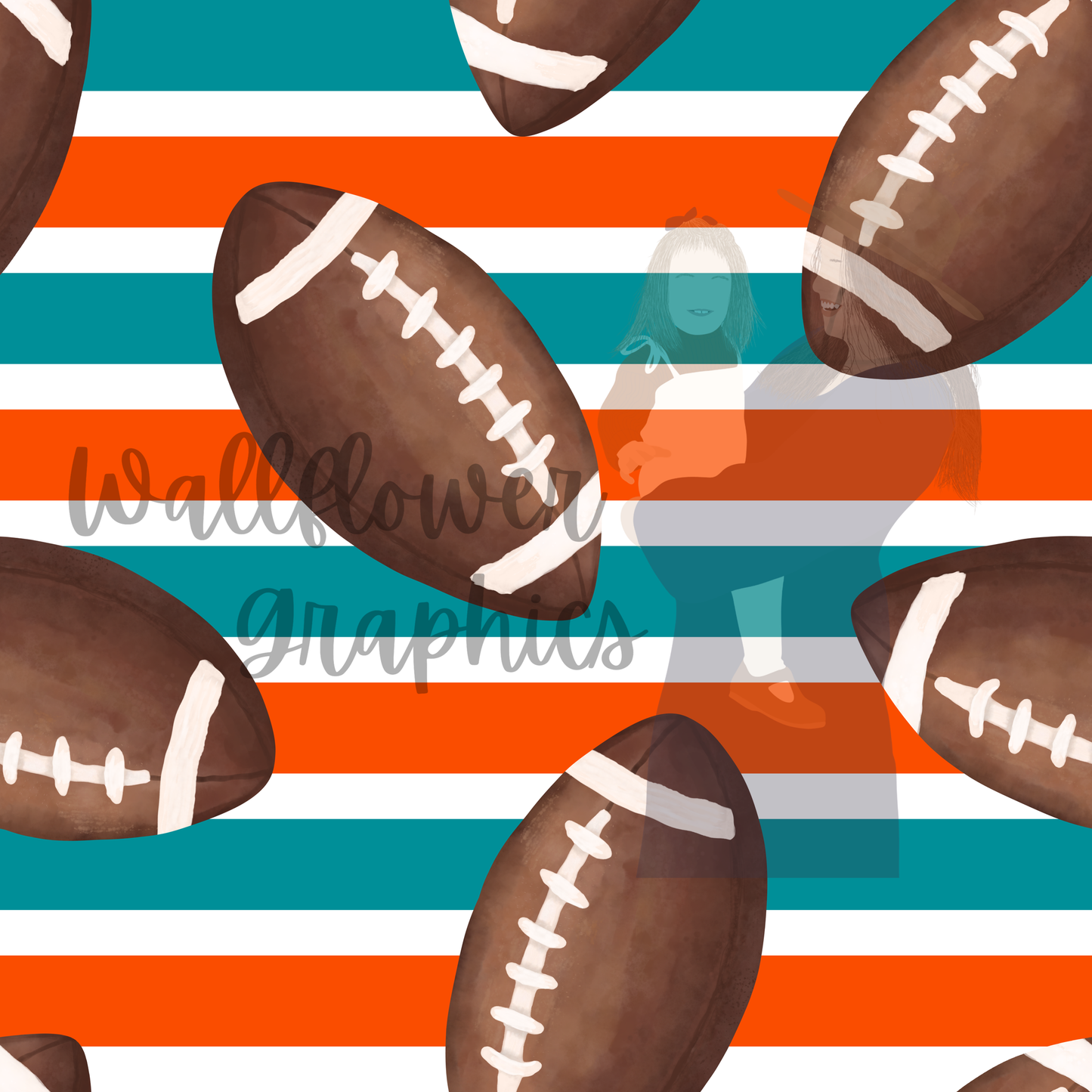 Aqua and Orange Stripe Watercolor Footballs