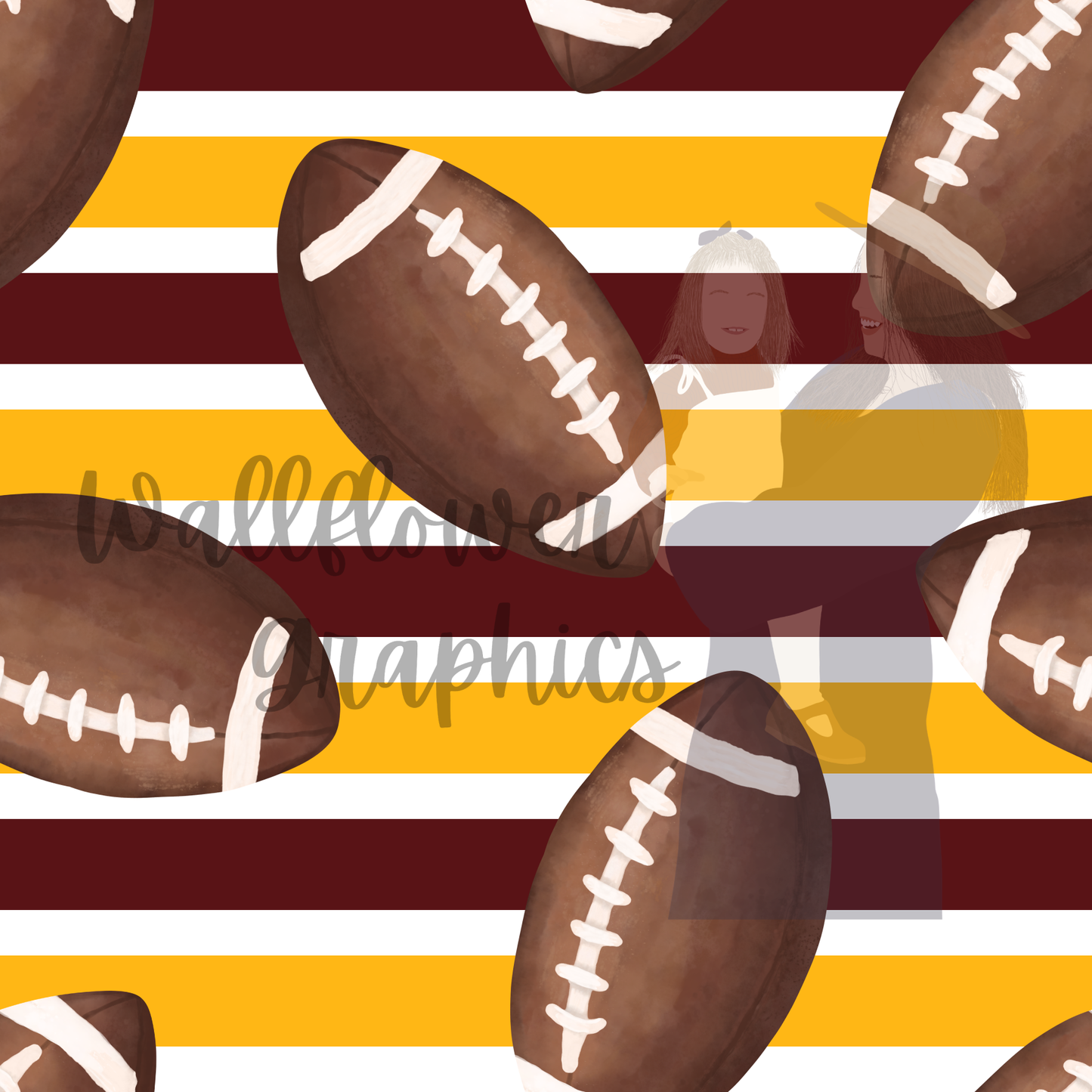 Maroon and Gold Stripes Watercolor Footballs