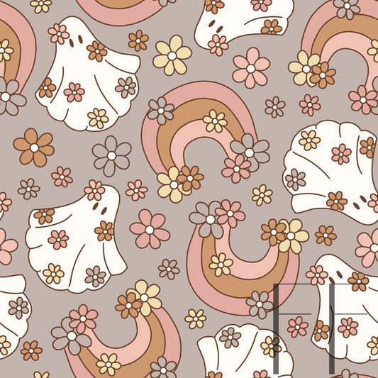 Boho Floral Ghosts Mushroom Grey