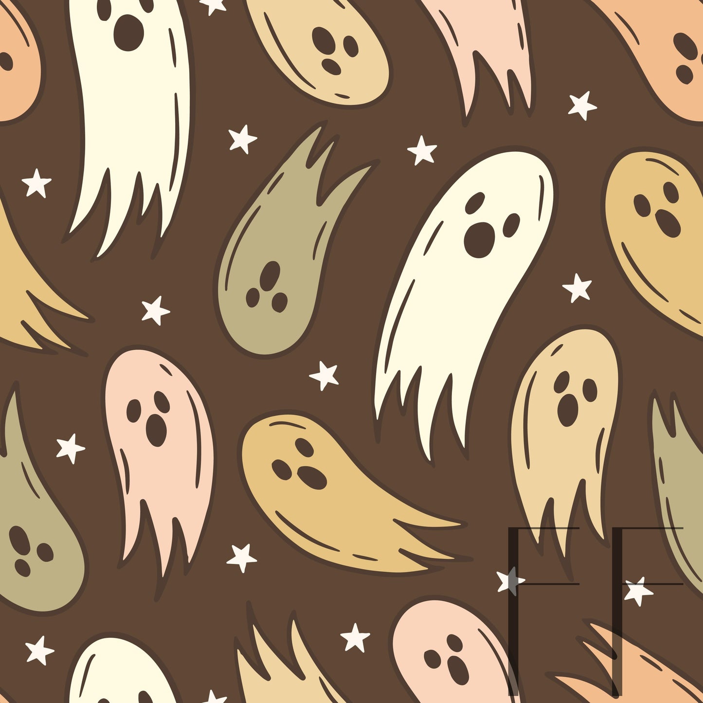 Ghosties Neutral Muted brown raspberry Pattern