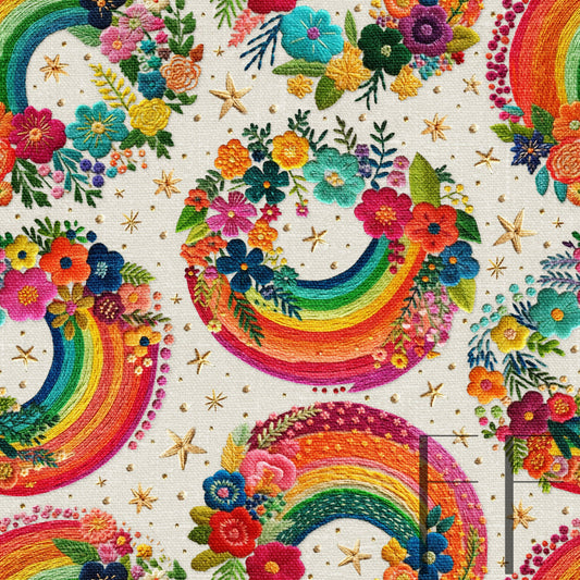 Bright Floral Rainbow Embroidery Raspberry Pattern