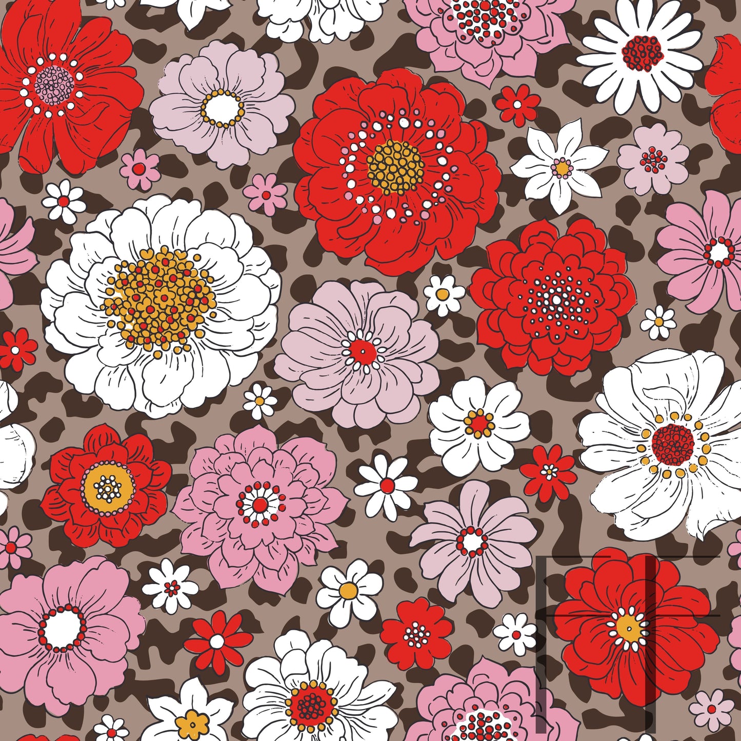 Bright Leopard Floral Raspberry Pattern