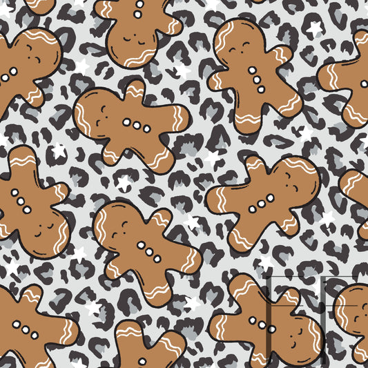 Gingerbread Men Snow Leopard raspberry Pattern