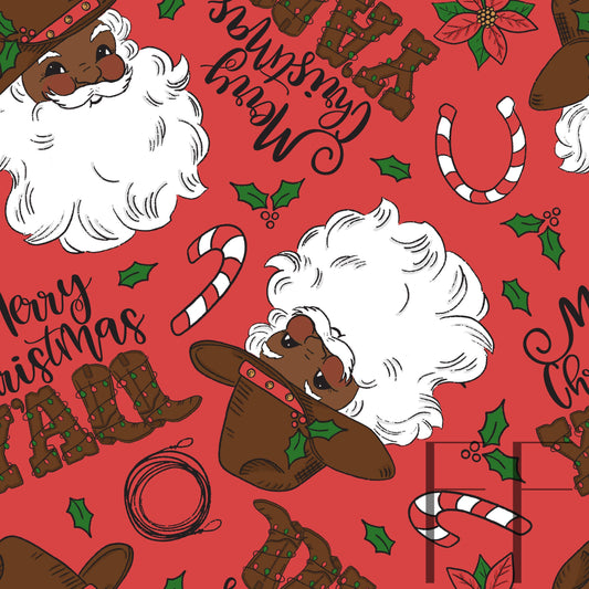 Merry Christmas Yall Dark skin red Santa raspberry Pattern