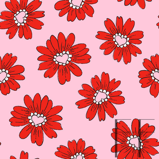 Valentine Floral Red on Pink raspberry pattern