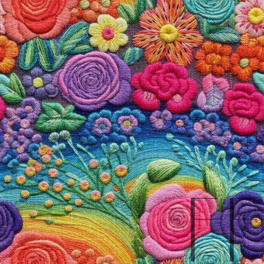 Rainbow Floral Embroidery on rainbow Raspberry Patten