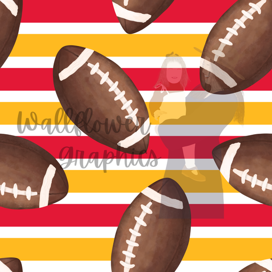 Red and Gold Stripe Watercolor Footballs