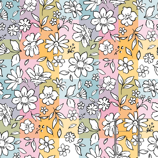 Ditsy Floral on pastel plaid Raspberry pattern