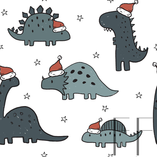 Christmas Dinos Blue White background raspberry Pattern