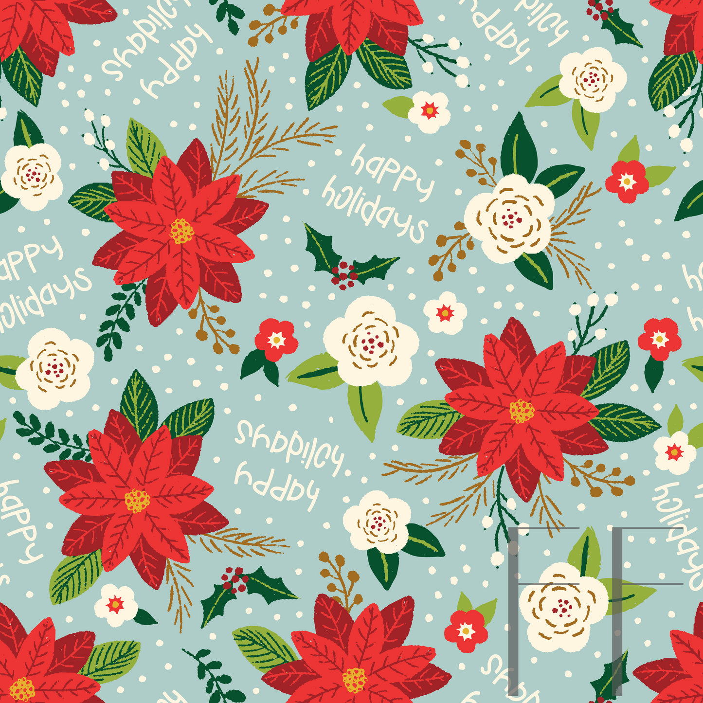 Happy Holidays on Blue Raspberry Pattern