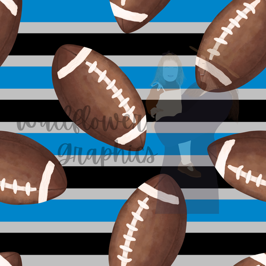 Light Blue black and Silver Stripe Watercolor Footballs