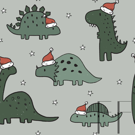 Christmas Dinos Green Raspberry Pattern