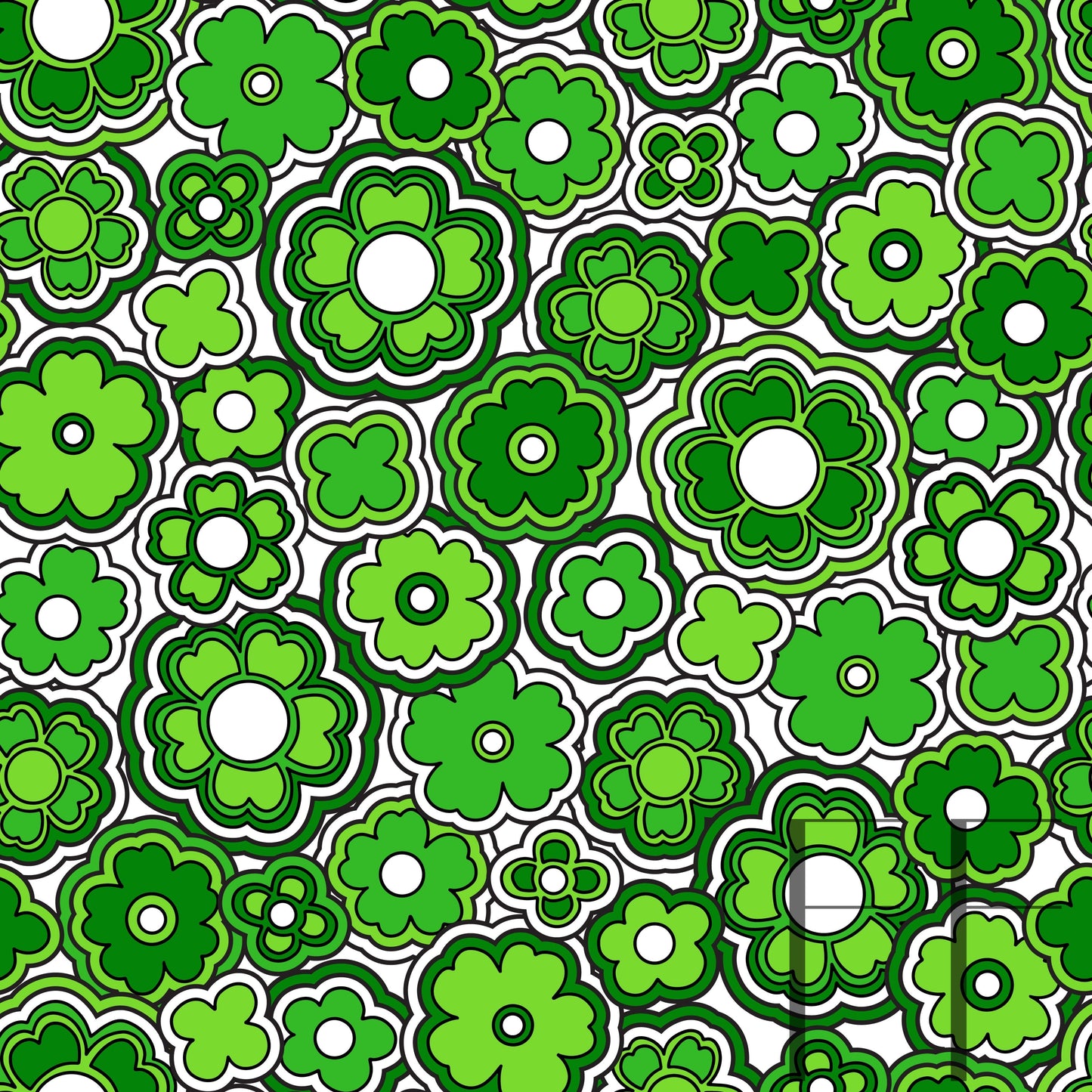 Flower Power Retro Green raspberry Pattern