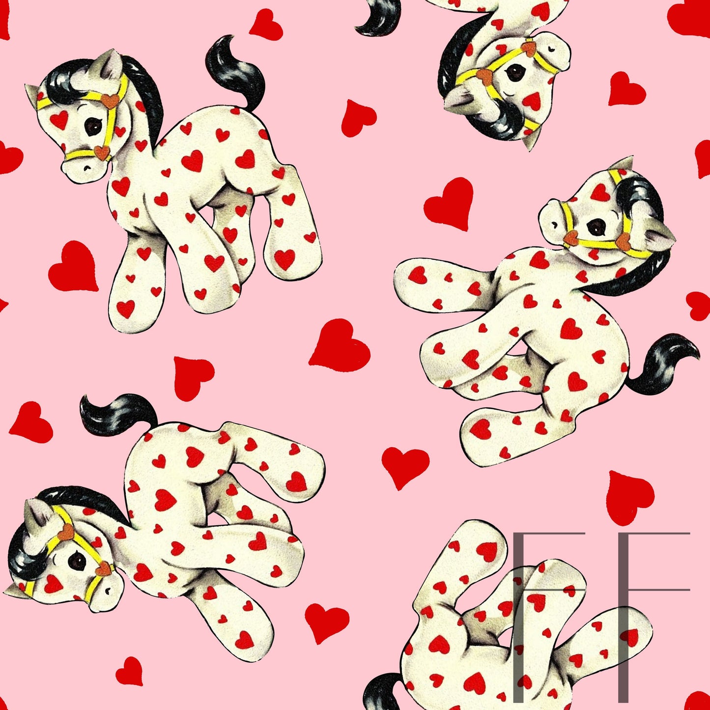 Vintage Pony Valentine Pink Raspberry Pattern