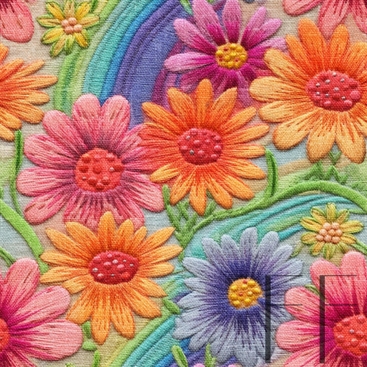 Rainbow Flowers Embroirery raspberry Pattern