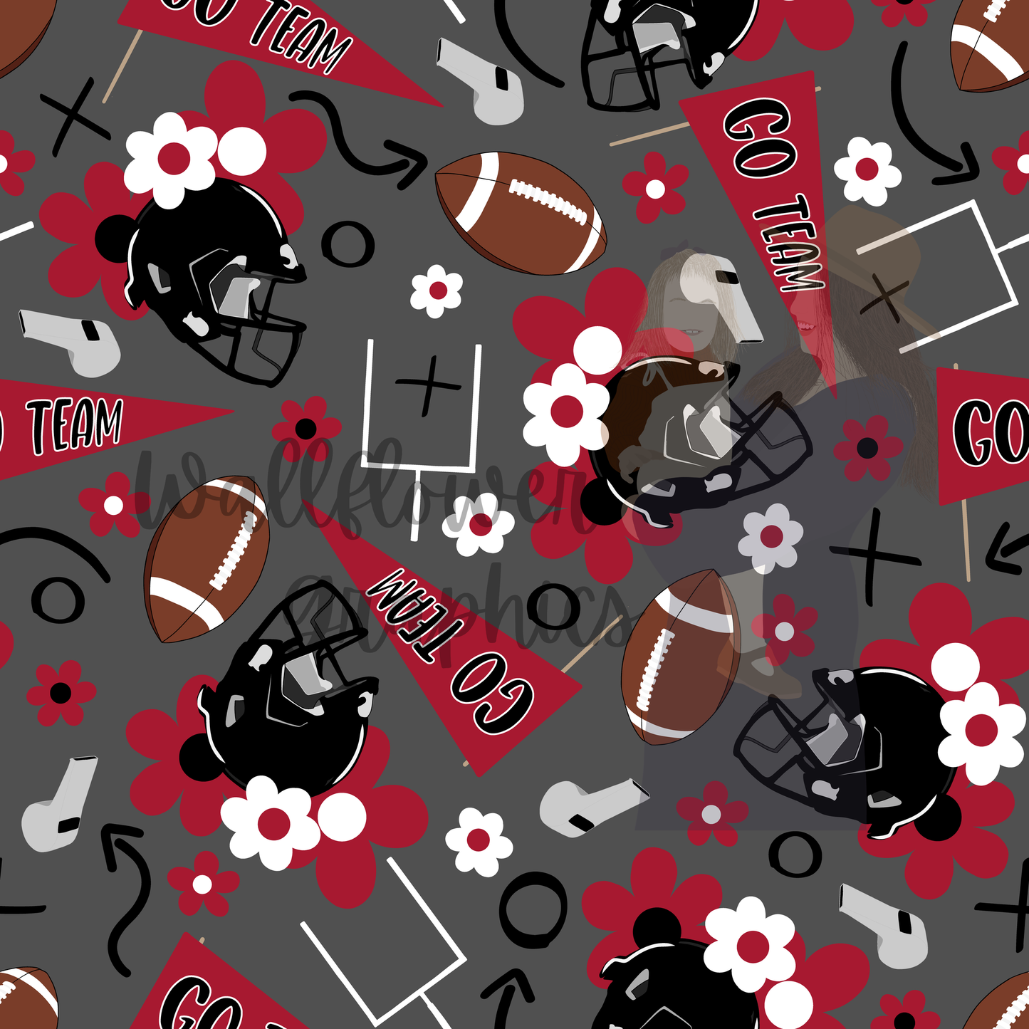 Black and Red Floral Footballs