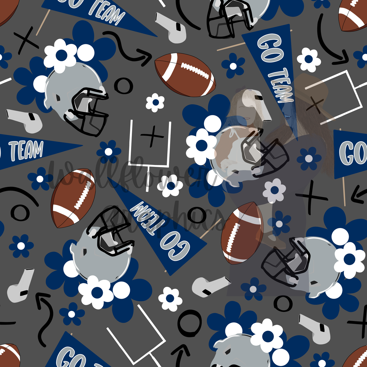 Blue and Gray Floral Footballs