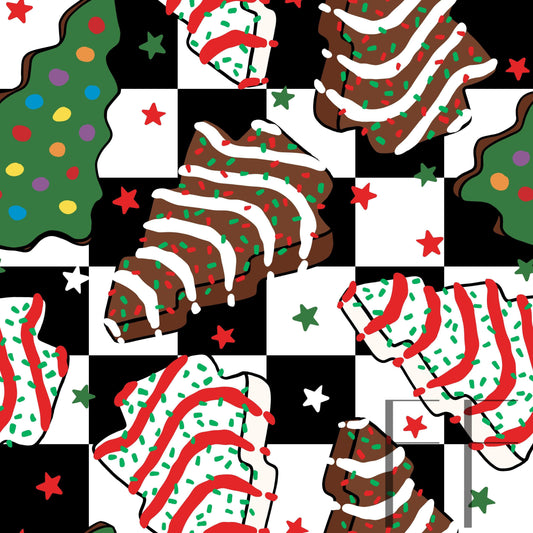 Assorted Christmas Tree Cakes checkered Raspberry Pattern