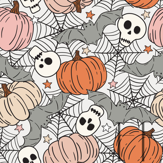 Halloween Pumpkins Skulls bats pink, orange raspberry Pattern