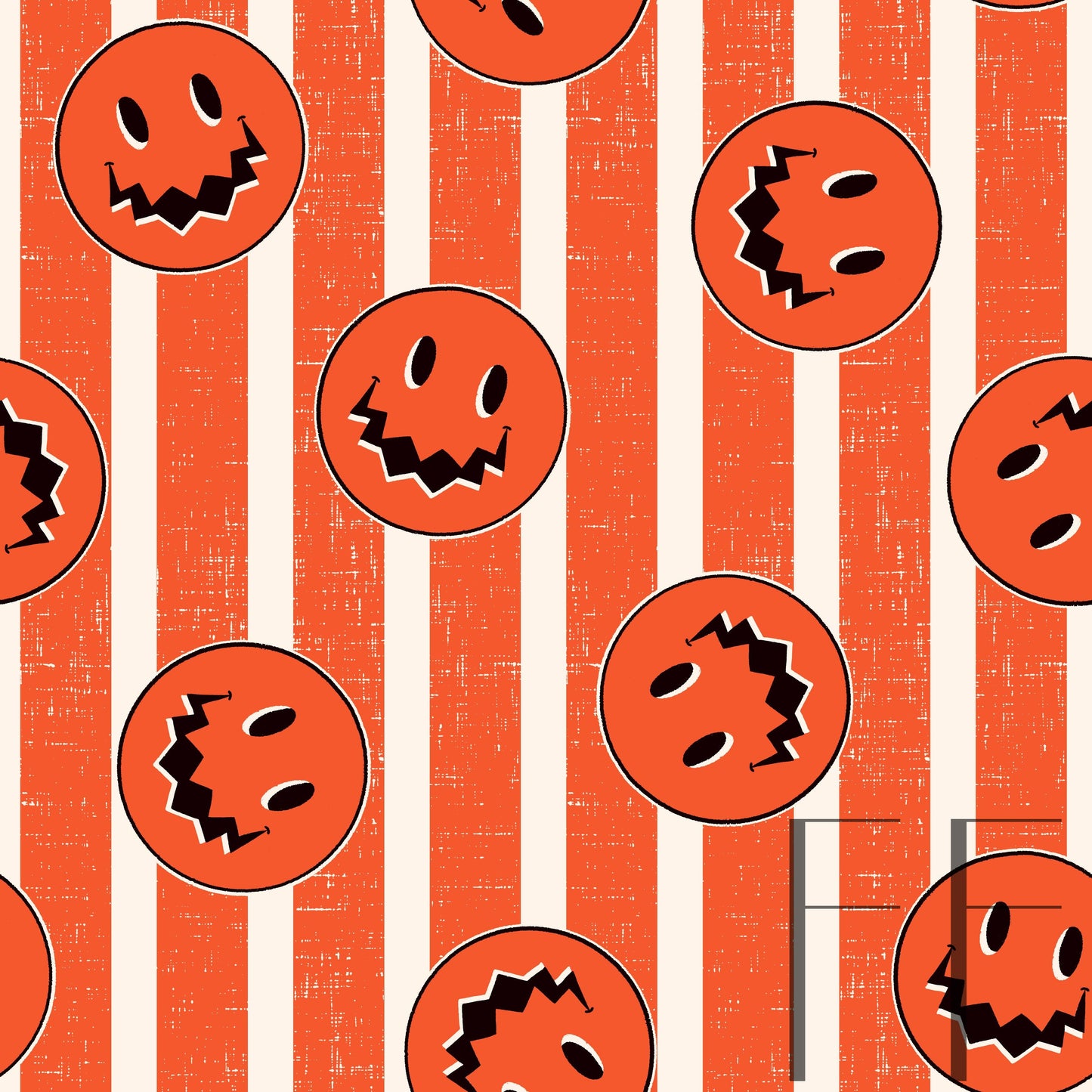 Distressed Halloween Smiley face orange raspberry Pattern