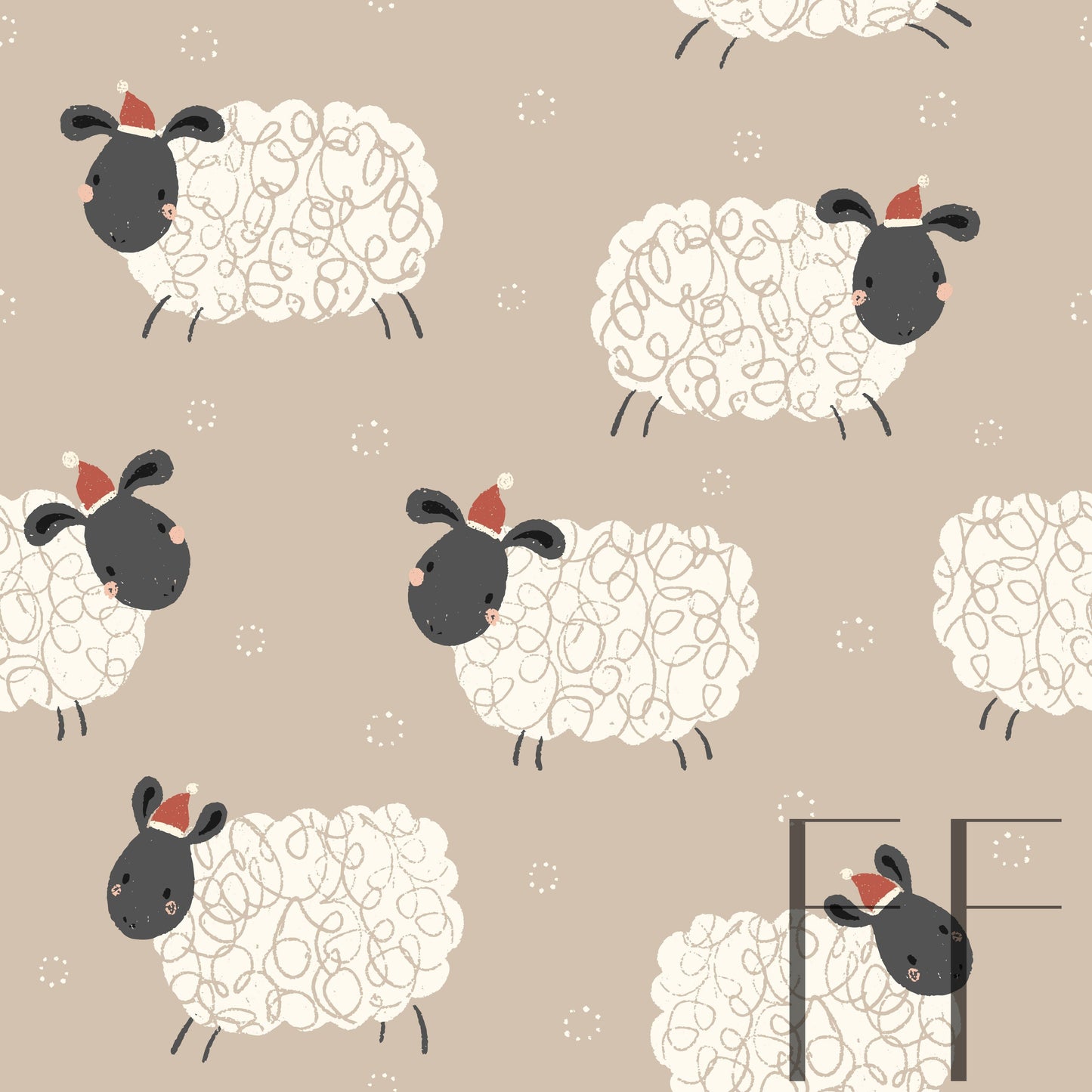 Christmas Sheep Beige Raspberry Pattern