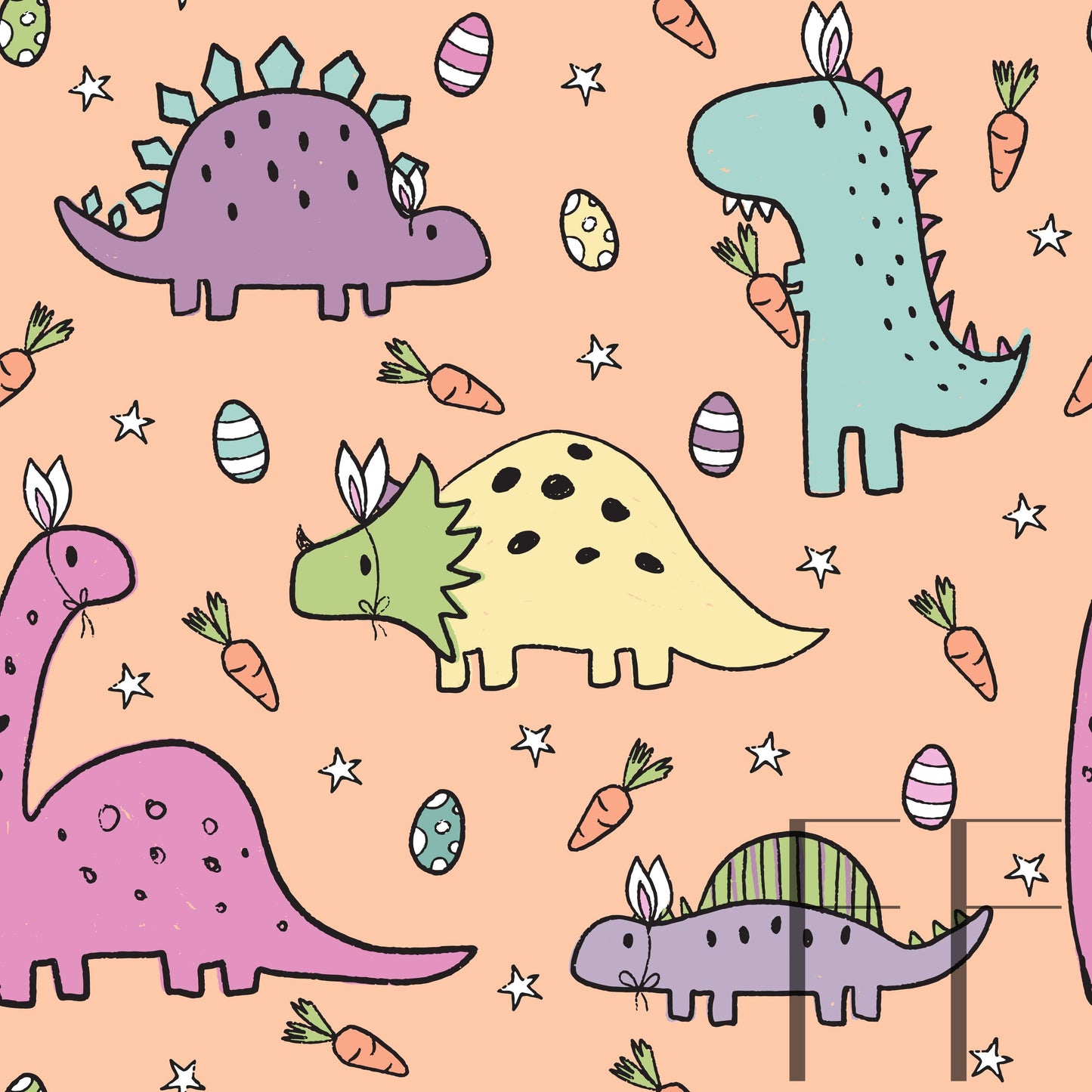 Pastel Easter Dinos Apricot Bg Raspberry Pattern