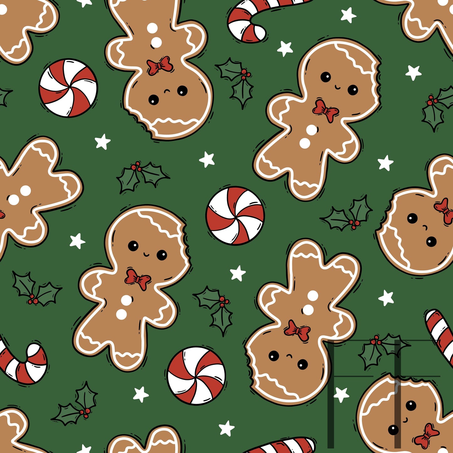 Gingerbread Boy with Bow Green raspberryPattern