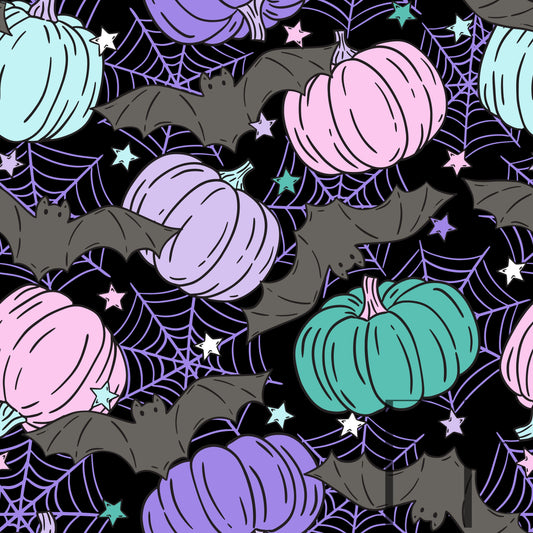 Pastel Halloween Pumpkin black bg Raspberry Pattern