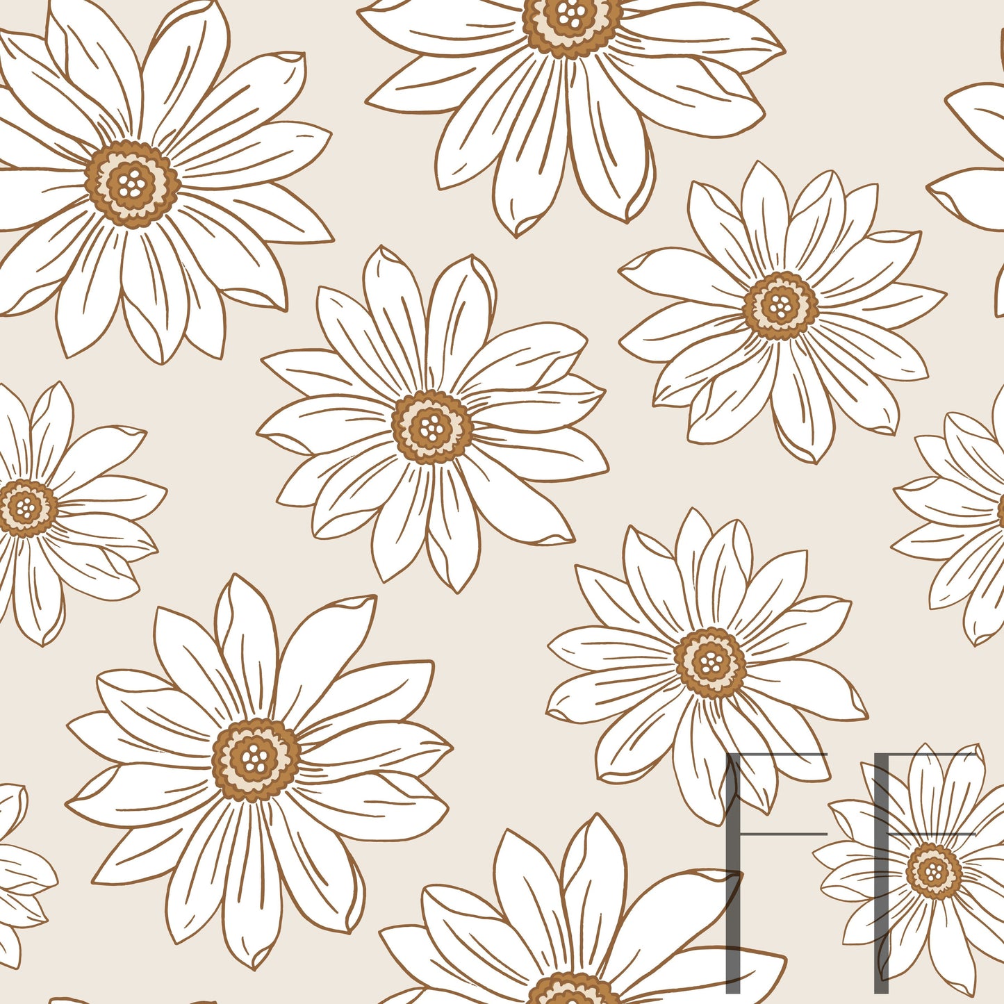 Boho Daisy Neutral Brown raspberry Pattern