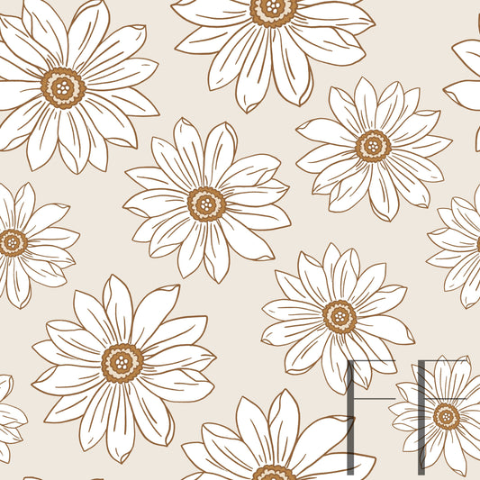 Boho Daisy Neutral Brown raspberry Pattern