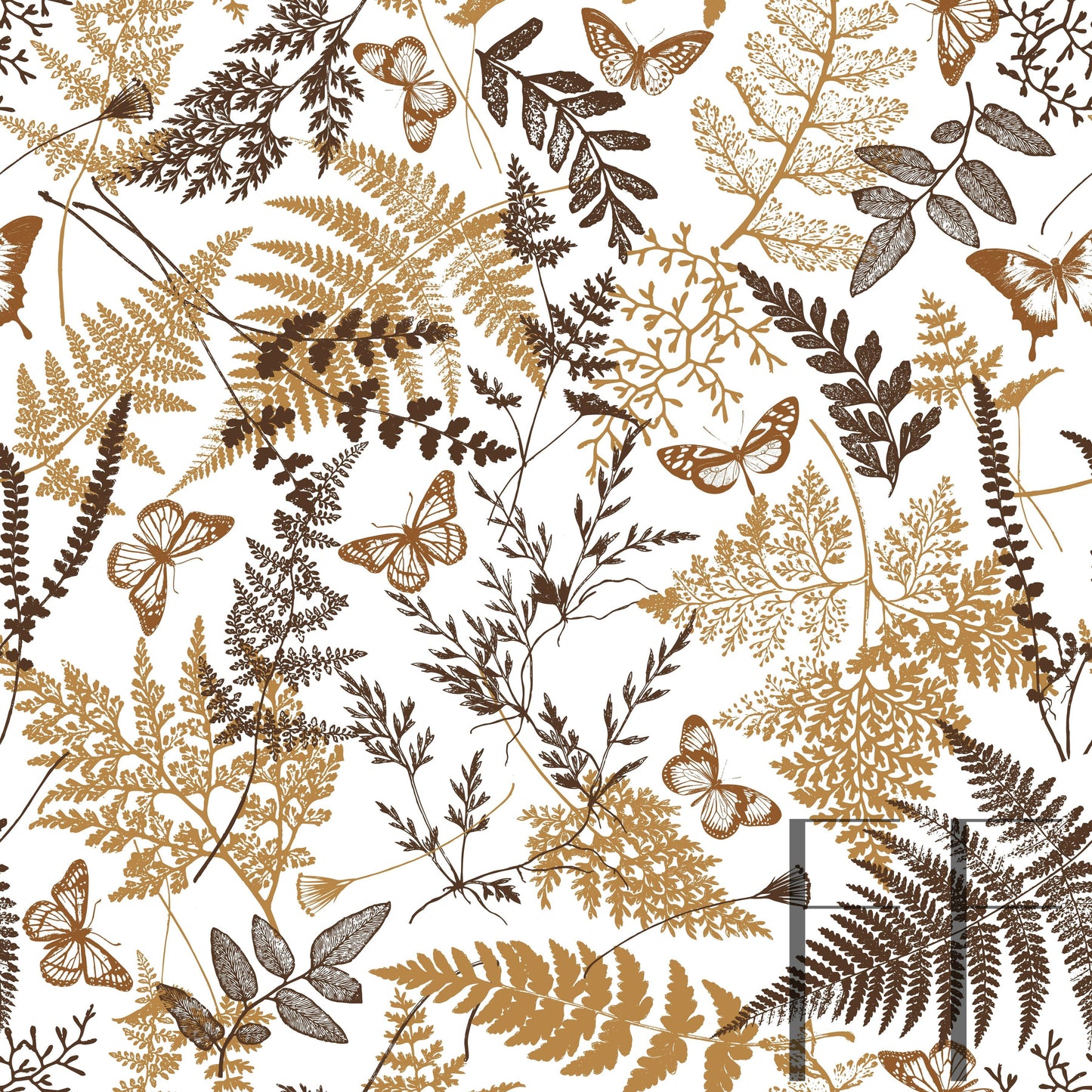 Fern Garden Autumn Gold raspberry Pattern