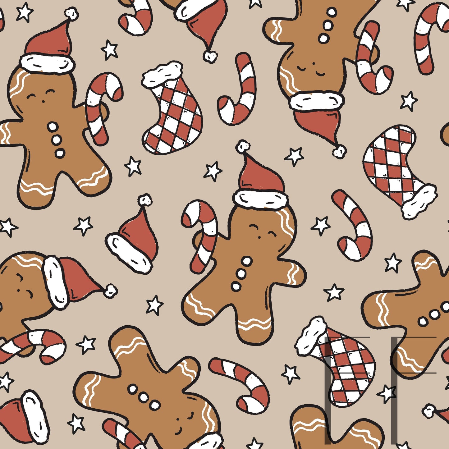 Cute Gingerbread Beige Raspberry Pattern