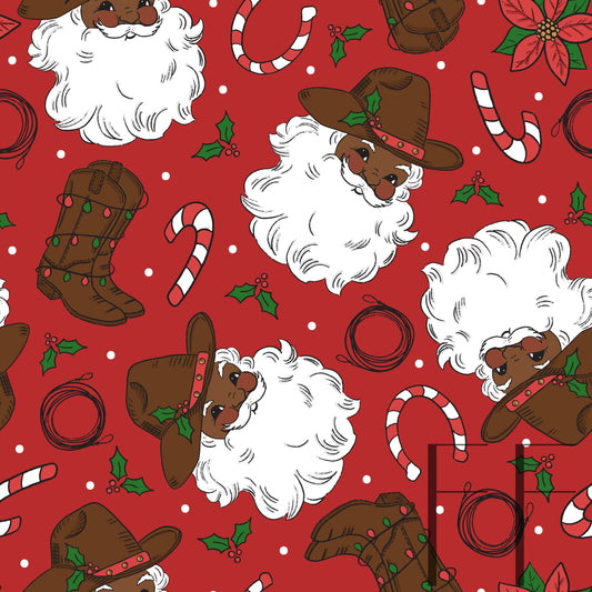 Cowboy Santa Dark Skin raspberry Pattern