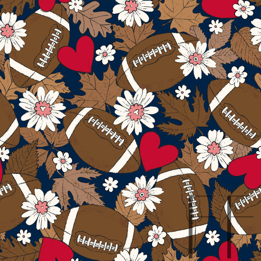 Football Fall and Floral Patriot raspberry Pattern