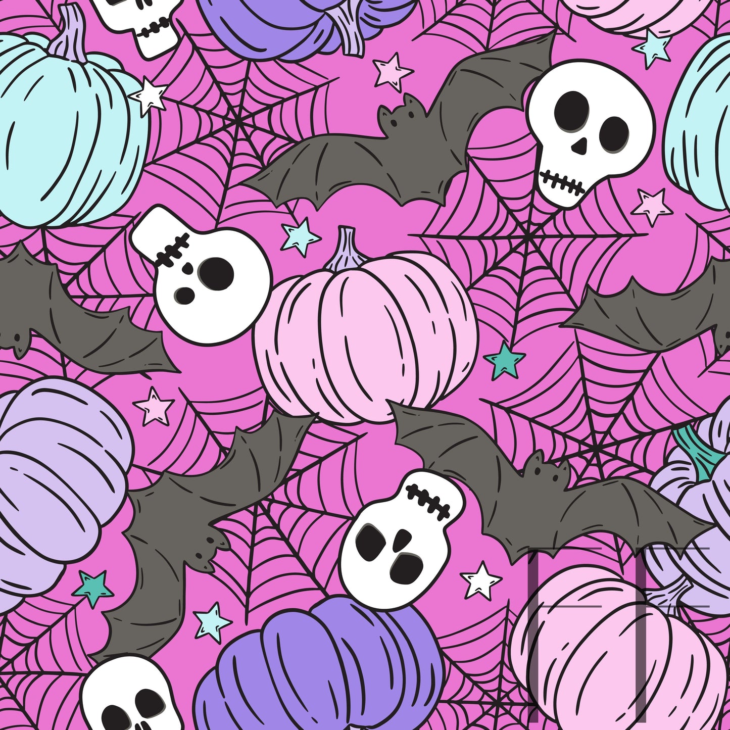 Halloween Pumpkins Skulls bats bright raspberry Pattern