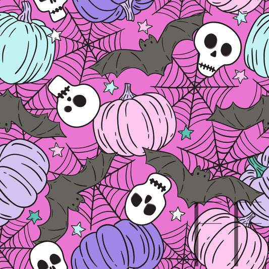 Halloween Pumpkins Skulls bats bright raspberry Pattern