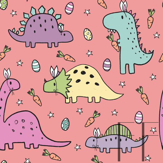 Pastel Easter Dinos Peach BG Raspberry Pattern