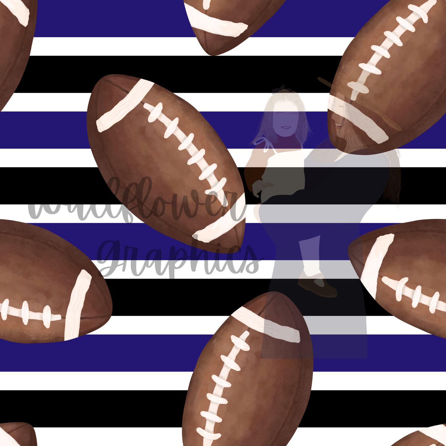 Purple and Black Stripe Watercolor Footballs