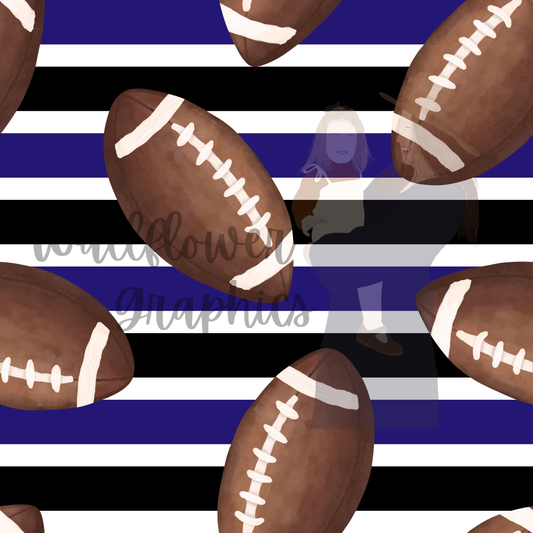 Purple and Black Stripe Watercolor Footballs