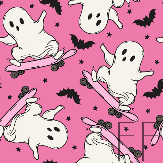 Skateboarding Ghosts Pink BG raspberry pattern