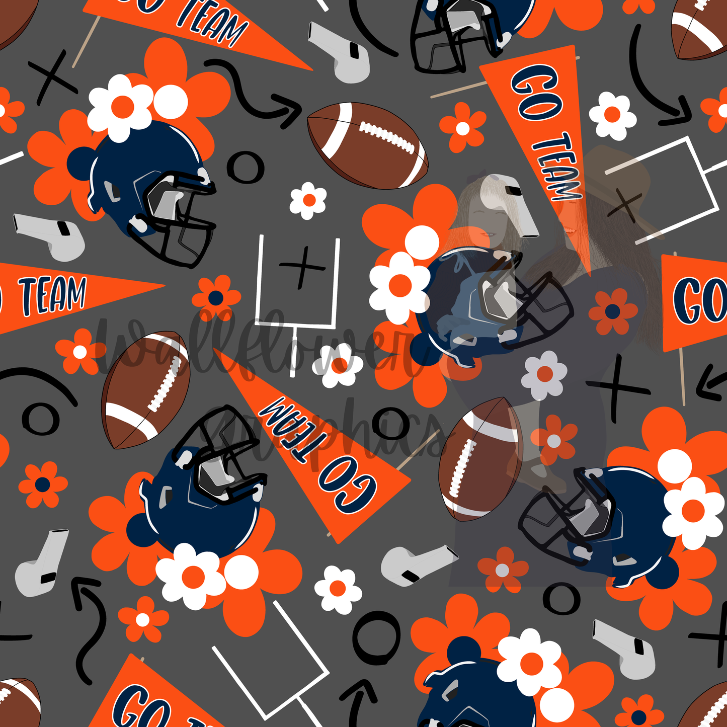 Navy and Orange Floral Footballs