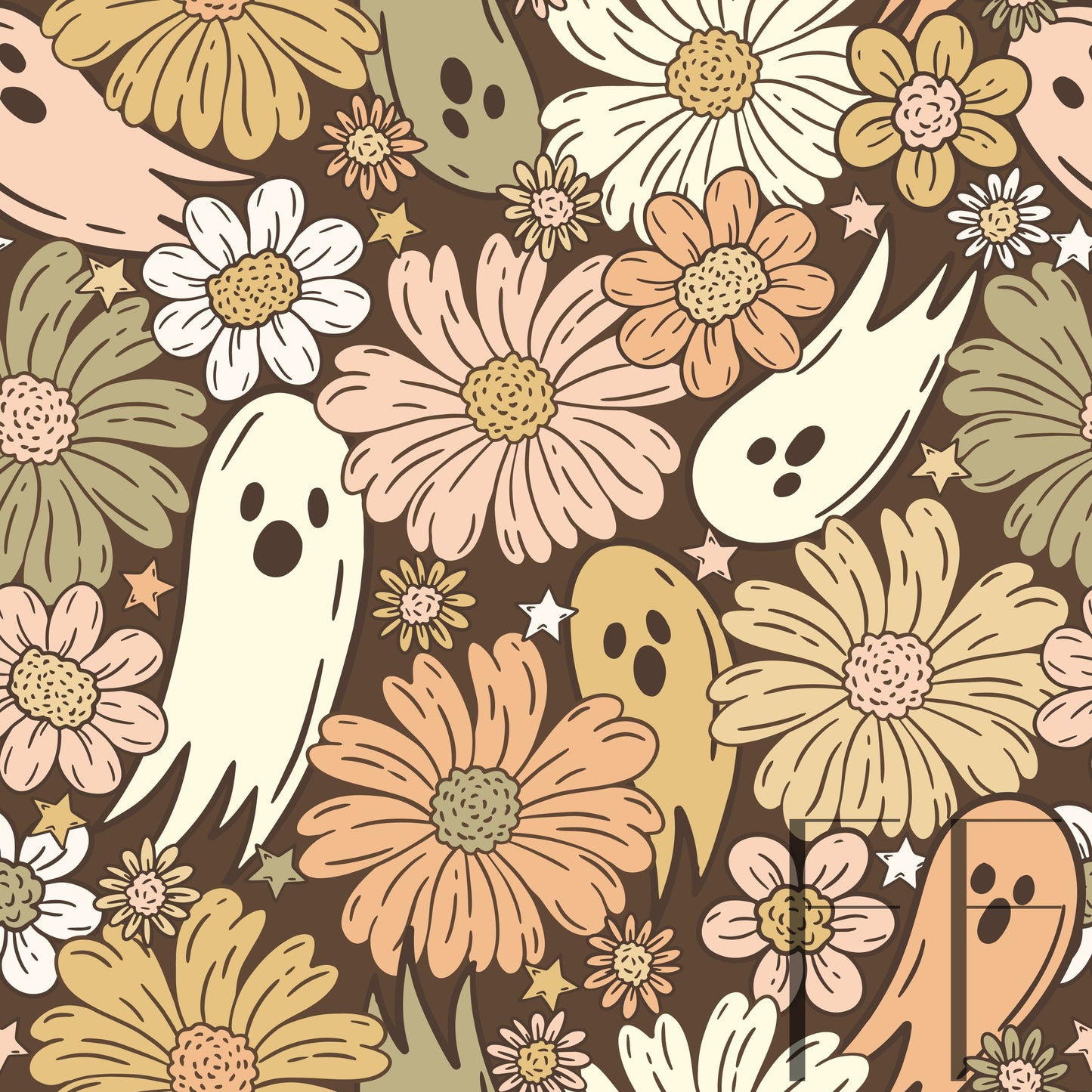 Floral Ghosties Pastel Black BG Raspberry Pattern Co