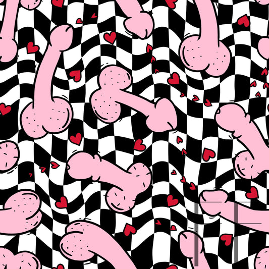 Pink Penis Valentine Black checker BG raspberry pattern