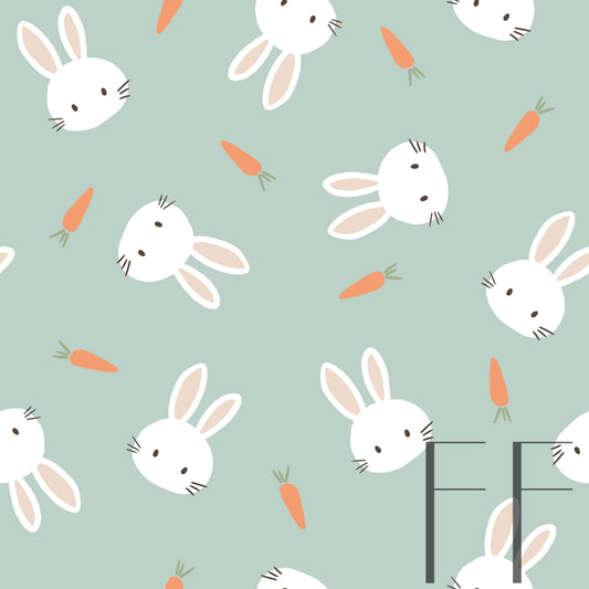 Minimal Bunnies Green Bg raspberry Pattern