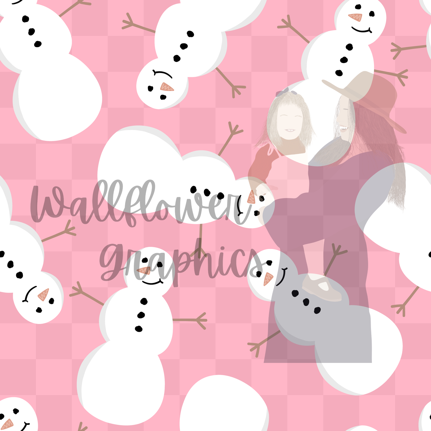 Pink Check Snowmen