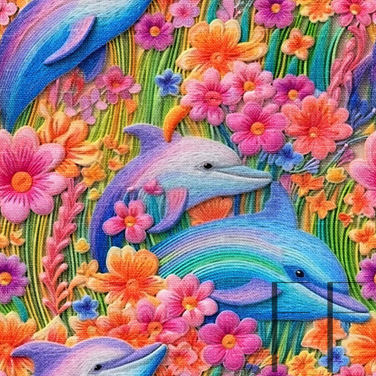 Rainbow Floral Dolphin embroidery Raspberry Pattern