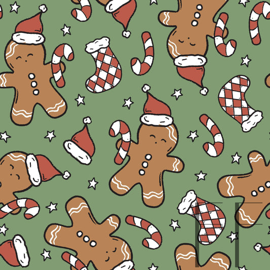 Cute Gingerbread Sage Raspberry Pattern