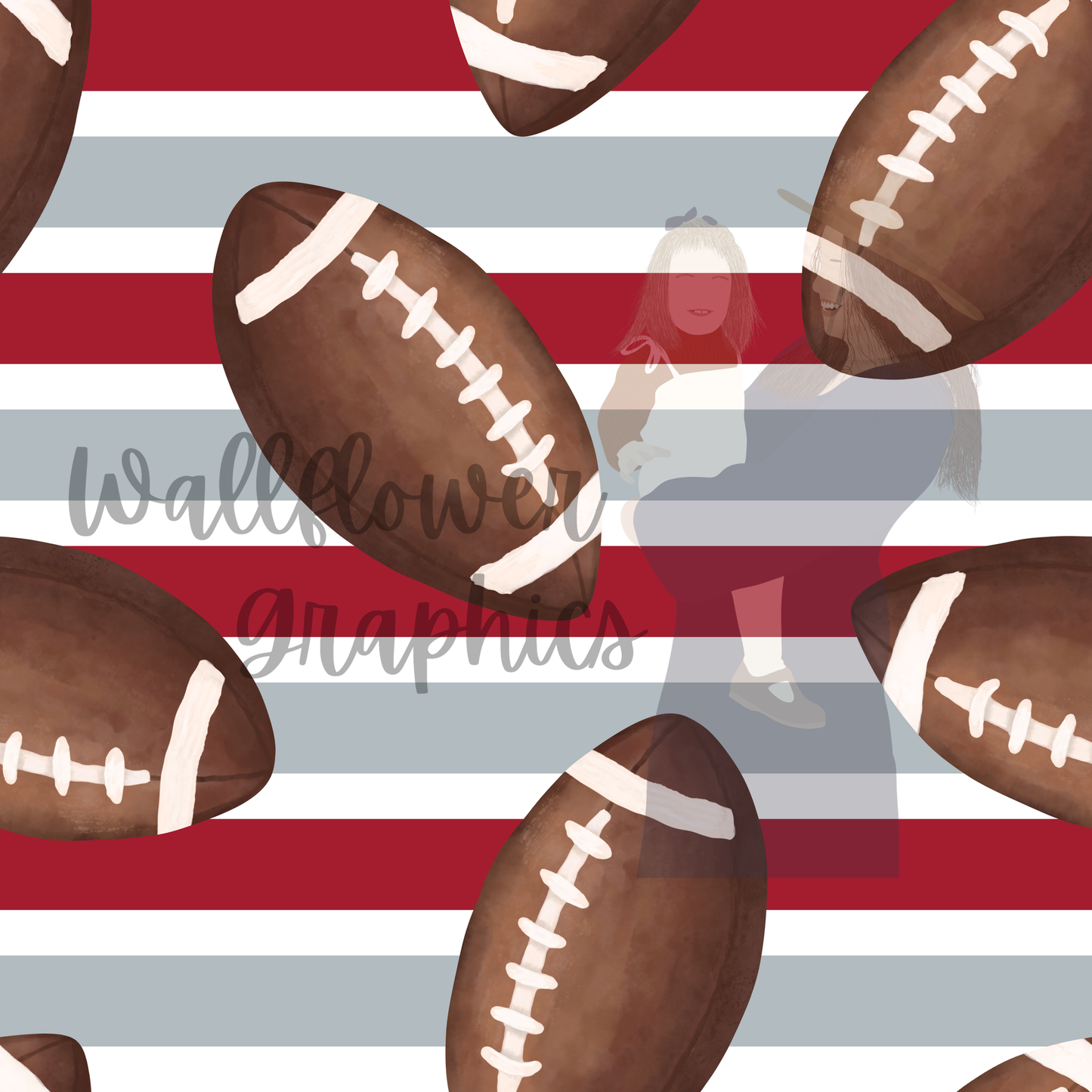 Red and Gray Stripes Watercolor Footballs