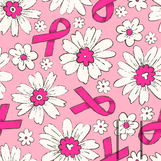 Pink Ribbon Floral Bright Raspberry Pattern