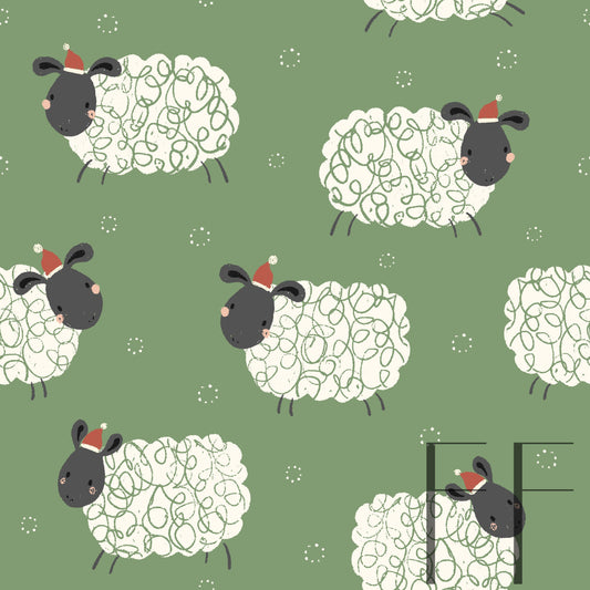 Christmas Sheep Sage Raspberry Pattern